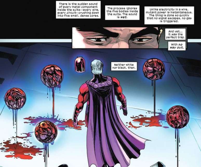 Magneto transforma seus oponentes em bolas de sangue (Imagem: Reprodução/Marvel Comics)
