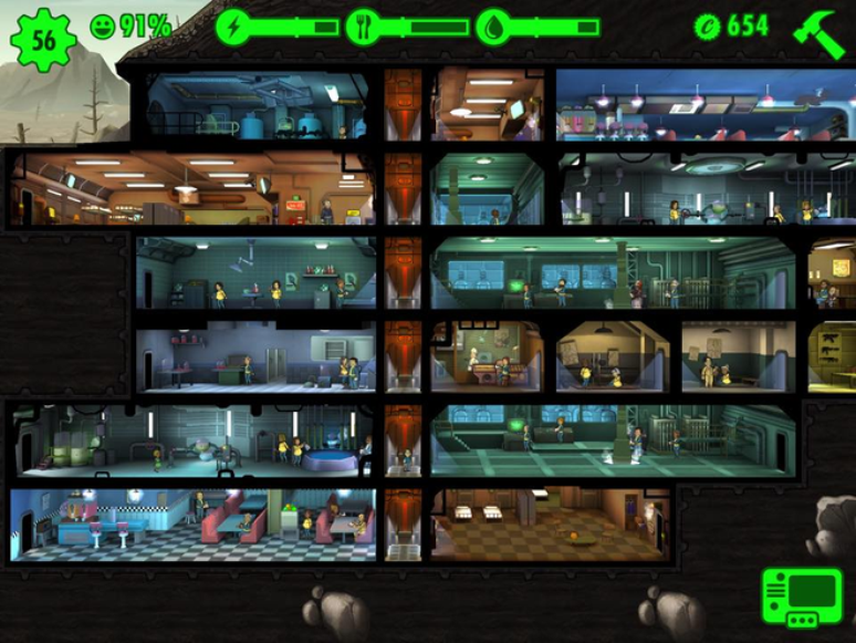 Objetivo de Fallout Shelter é administrar um Refúgio e garantir a sobrevivência de seus moradores (Imagem: Divulgação/Bethesda Softworks)