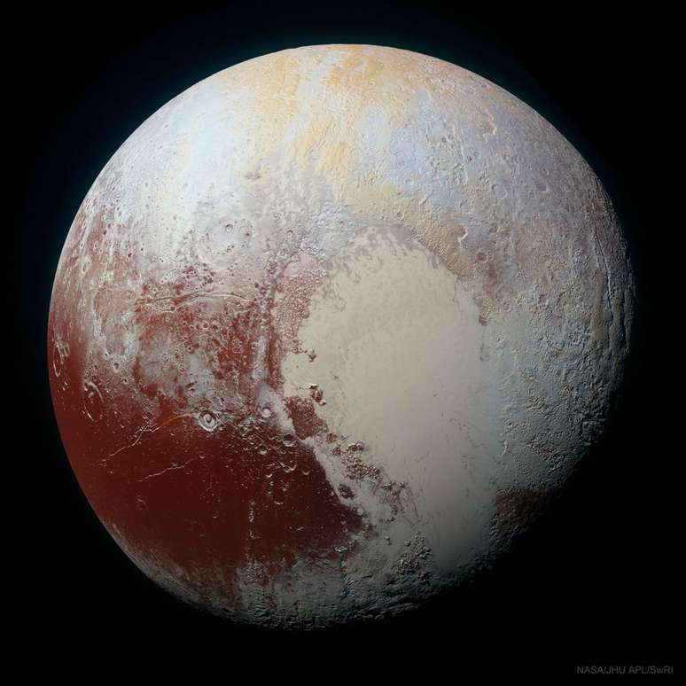 O "coração" em Plutão pode ter sido feito por um impacto (Imagem: Reprodução/NASA, Johns Hokins Univ./APL, Southwest Research Inst.)