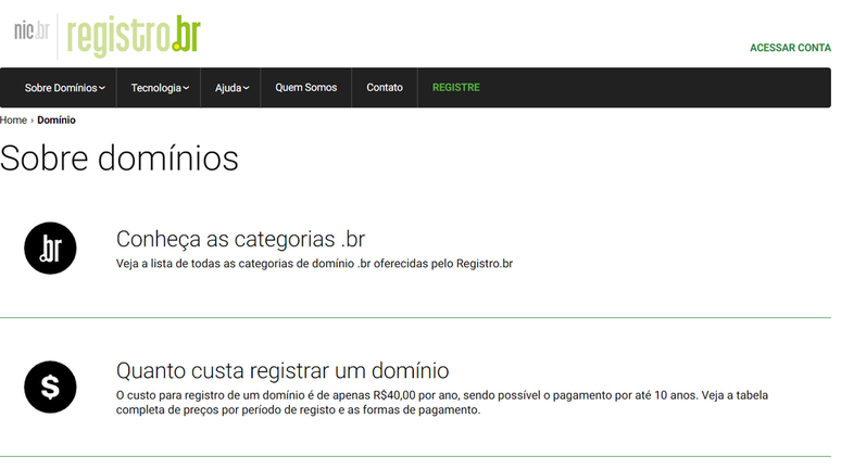 Página inicial do Registro.br (Imagem: Reprodução/Registro.br)