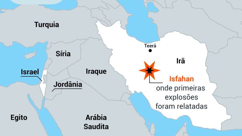 Mapa mostra local dos ataques de Israel no Irã