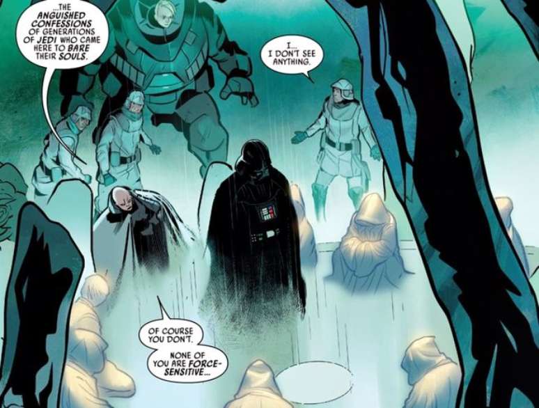 Darth Vader visita o mesmo local que Grogu aparece na segunda temporada de The Mandalorian (Imagem: Reprodução/Marvel Comics)