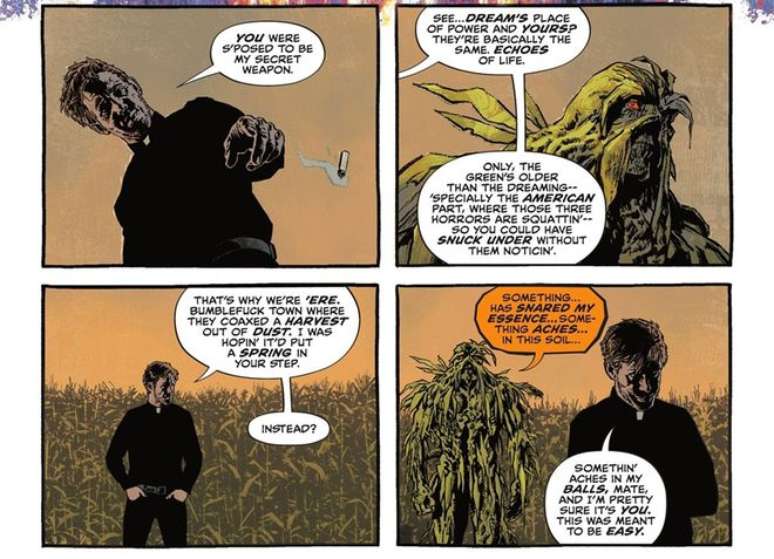 Constantine treta conversa com o Monstro do Pântano e explica que o Verde é mais antigo que o Sonho (Imagem: Reprodução/DC Comics)