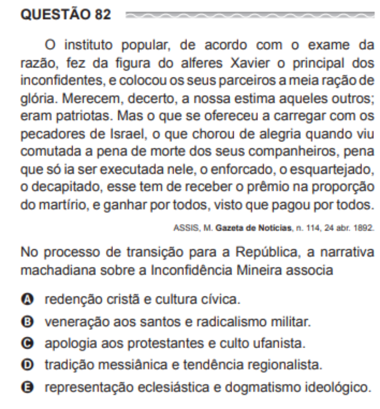 Pergunta sobre Tiradentes no Enem 2017