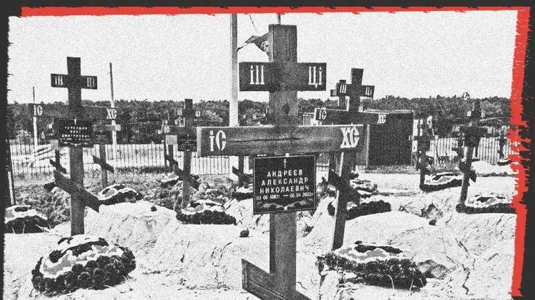 Sepulturas militares no cemitério de Bakinskaya, no sul da Rússia