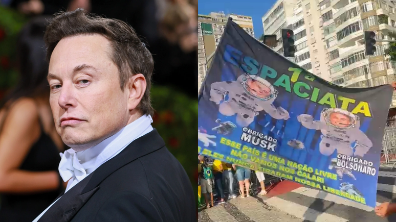 Elon Musk vira bandeira em ato pró-Bolsonaro no Rio