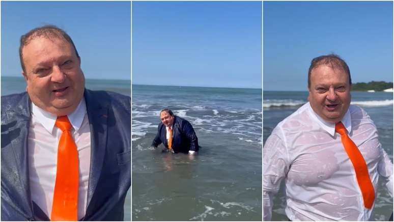 Erick Jacquin  protesta de terno e gravata na praia
