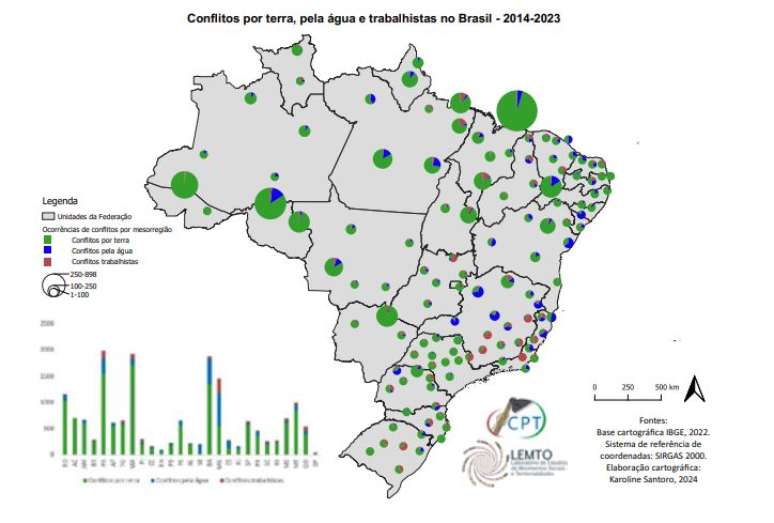 Mapa retrata conflitos no campo entre 2014 e 2023