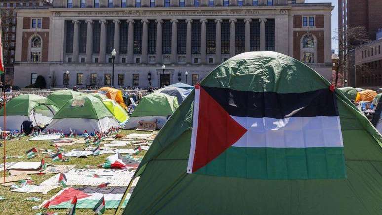 Acampamento de manifestantes na Universidade de Columbia