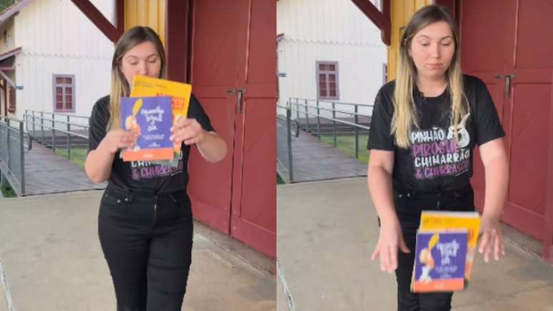A prefeita Juliana Maciel, de Canoinhas (SC), fez um vídeo jogando livros no lixo.