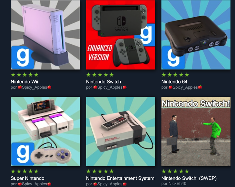 Nintendo items can still be found in Garry's Mod Workshop (Image: Screenshot/Canaltech/André Mello)