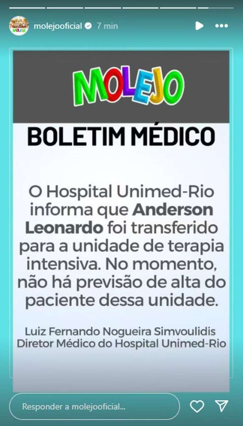 O cantor e compositor Anderson Leonardo, do grupo Molejo, voltou para a UTI.