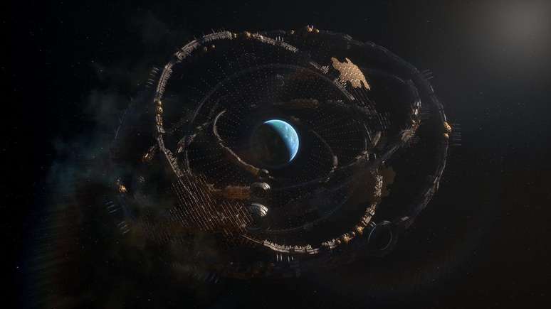 A última cena do jogo é a verdadeira forma da Colônia em volta da Terra (Imagem: Captura de tela/Durval Ramos/Canaltech)