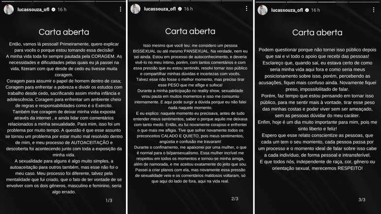 Lucas Souza via stories - Reprodução/Instagram