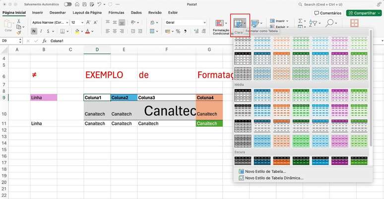 É possível mudar o estilo aplicado em uma tabela (Imagem: Captura de tela/Guilherme Haas/Canaltech)