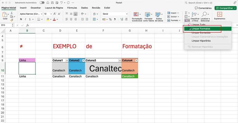 Como limpar formatação de células no Excel (Imagem: Captura de tela/Guilherme Haas/Canaltech)