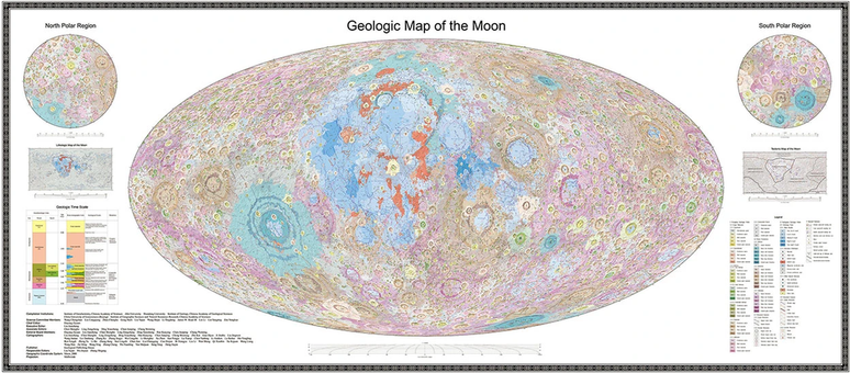 Um dos mapas geológicos da Lua publicados pela China (Imagem: Reprodução/Chinese Academy of Sciences)