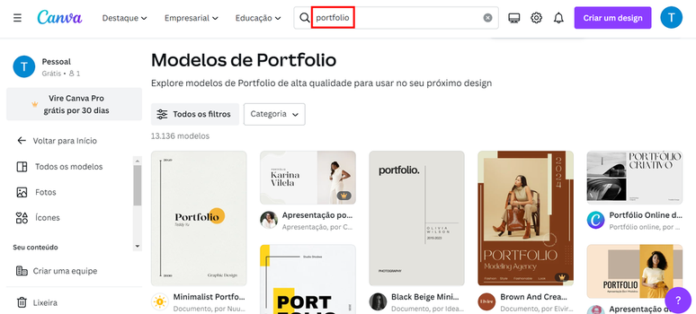 Aprenda a criar um portfólio online com o Canva (Imagem: Captura de tela/Guilherme Haas/Canaltech)