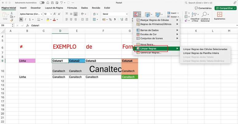 É possível limpar regras de formatação condicionada no Excel (Imagem: Captura de tela/Guilherme Haas/Canaltech)
