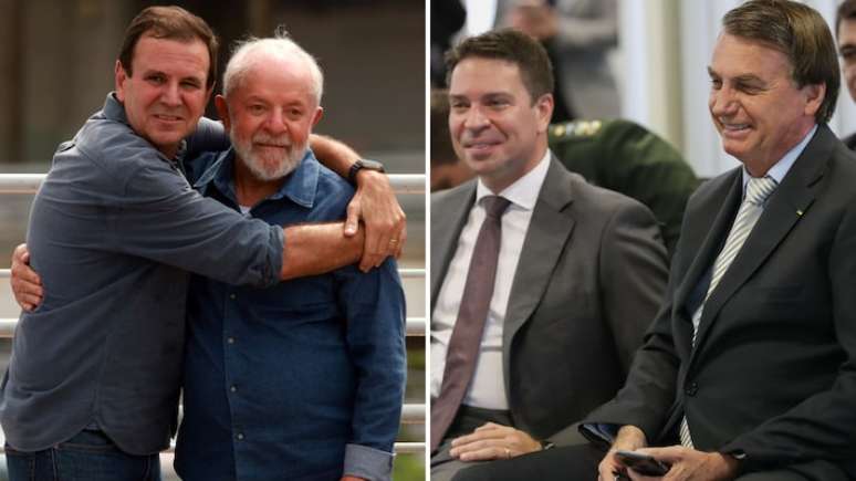 Eduardo Paes ao lado de Lula e Alexandre Ramagem com Jair Bolsonaro