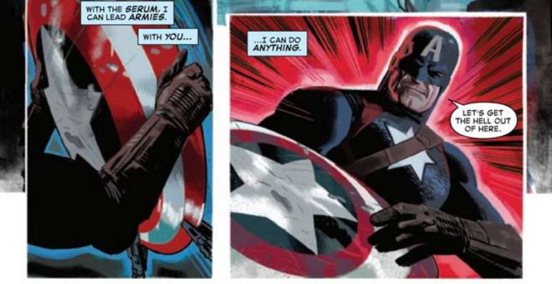 Capitão América se reencontra com seu escudo (Imagem: Reprodução/Marvel Comics)