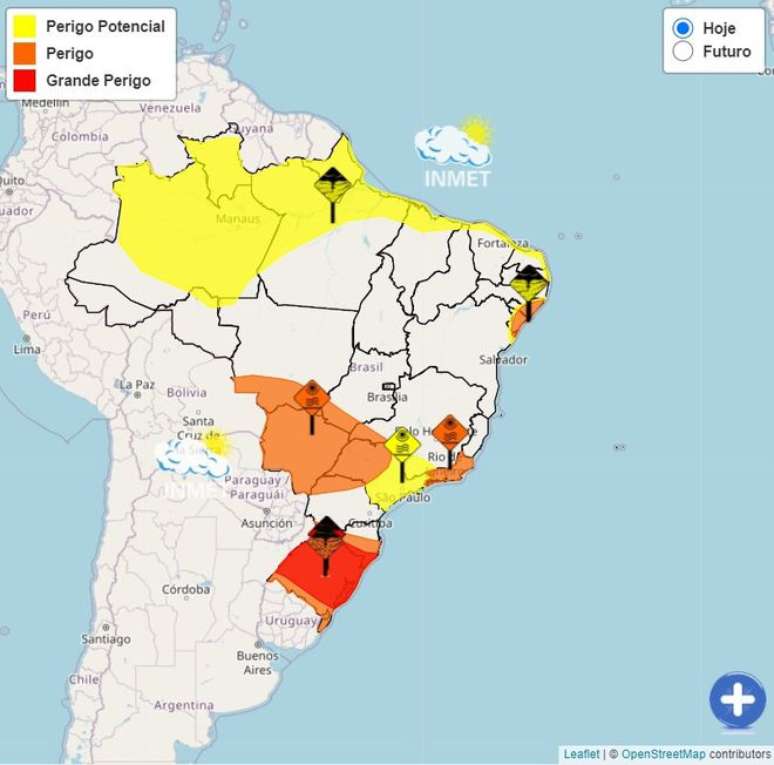 Três regiões no Brasil são afetadas por ondas de calor, com risco à saúde, segundo Inmet (Reprodução/Inmet)
