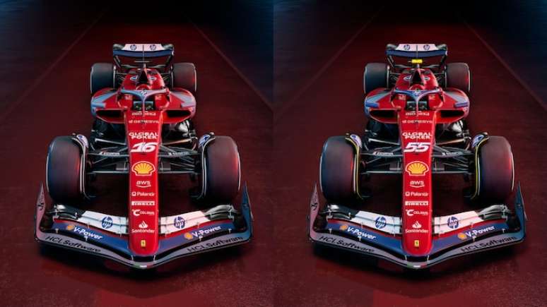 Modelo SF-24 da Ferrari com detalhes azuis para o GP de Miami de F&oacute;rmula 1