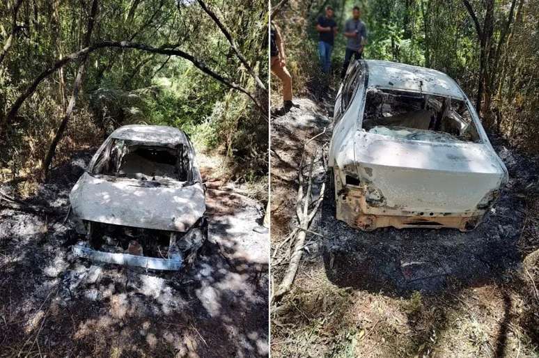 A Polícia Civil divulgou imagens do carro encontrado no matagal em Piraquara.