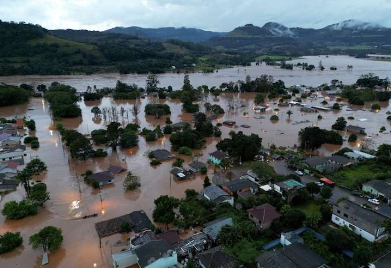 Área alagada perto do Rio Taquari, na região de Encantado, no interior gaúcho