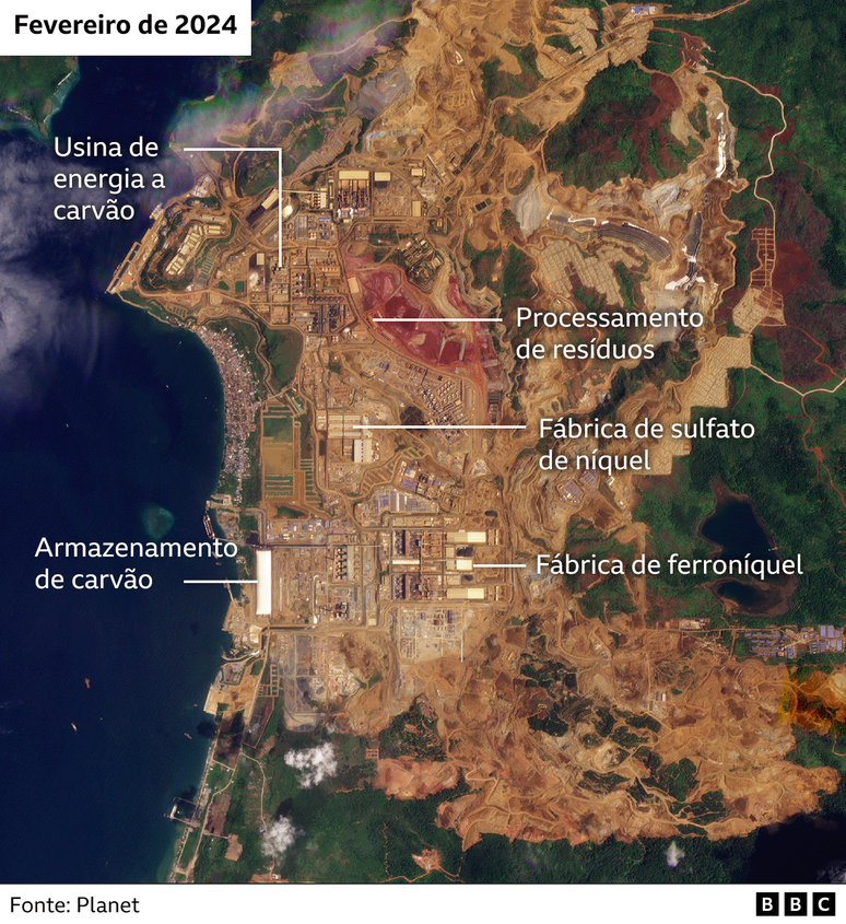 Na ilha de Obi foi criado um complexo industrial dedicado à exploração e processamento de minerais que preocupa moradores locais e ambientalistas