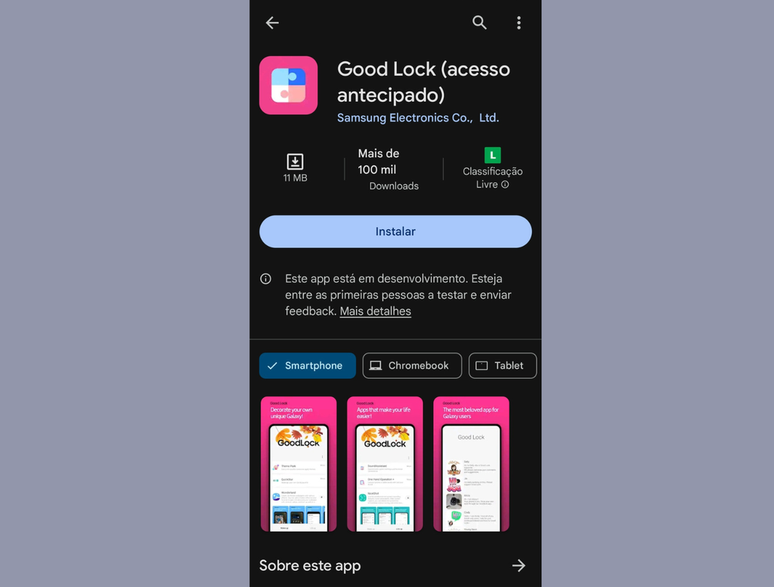 A página do Good Lock na Play Store (Imagem: Captura de tela/Ricardo Syozi/Canaltech)