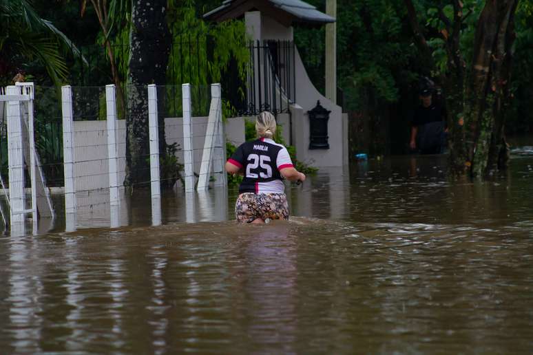 Pontos de alagamento em ruas da cidade de Venâncio Aires, no Rio Grande dos Sul, nesta quarta-feira, 1 de Maio 