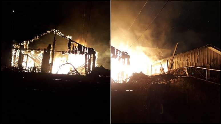 Casa de madeira &eacute; totalmente destru&iacute;do por inc&ecirc;ndio no Prado Velho; moradores sa&iacute;ram 5 minutos antes