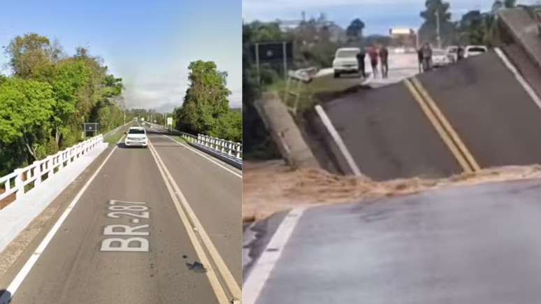 Ponte foi levada pela correnteza do rio que divide as cidades de Santa Maria e Restinga Seca