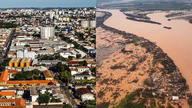 Porto Alegre antes e depois de ser tomada pela água