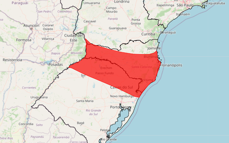 Inmet alerta para grande acumulado de chuvas na região Sul até sábado, 4