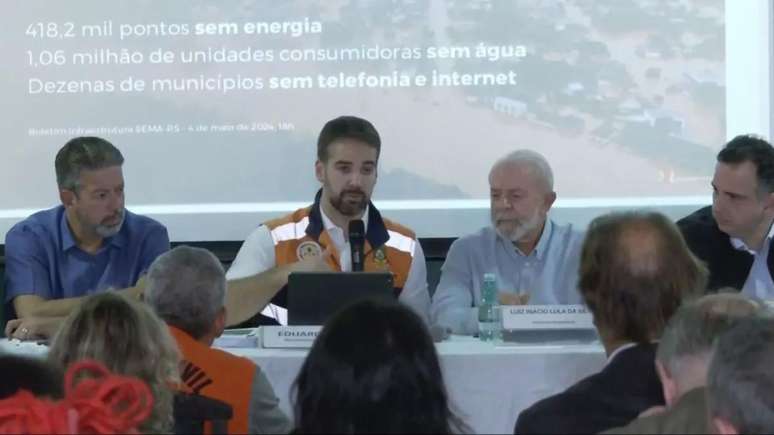 Arthur Lira, Eduardo Leite e Luiz Inácio Lula da Silva em coletiva