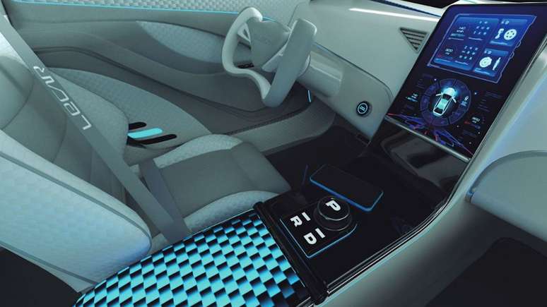 Interior do carro elétrico brasileiro também tem aparência extremamente futurista (Imagem: Divulgação/Lecar)