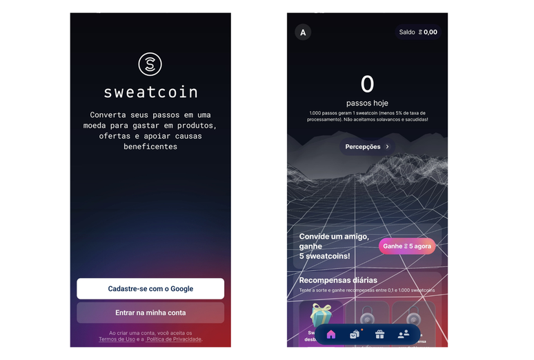 Sweatcoin converts your daily steps into digital currency (Image: Screenshot/André Magalhães/Canaltech) Sweatcoin converts your daily steps into digital currency (Image: Screenshot/André Magalhães/Canaltech)