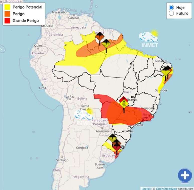 Sete estados brasileiros enfrentam nova onda de calor nesta semana, incluindo São Paulo (Imagem: Reprodução/Inmet)