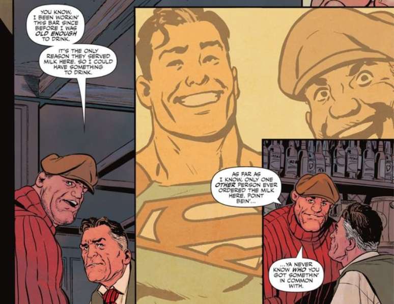 Bibbo confirma que a bebida predileta do Superman em um bar é leite (Imagem: Reprodução/DC Comics)