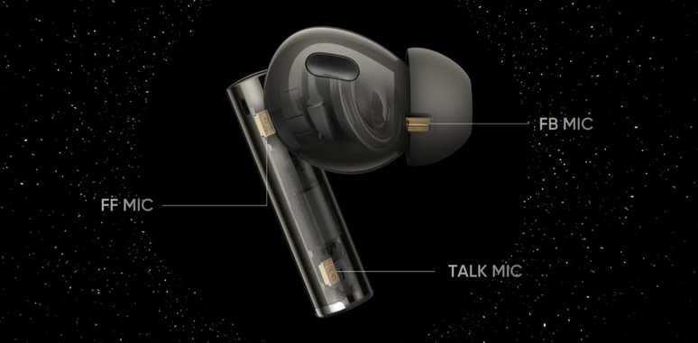Fones trazem microfones internos para reduzir ruídos em chamadas (Imagem: Divulgação/Realme)