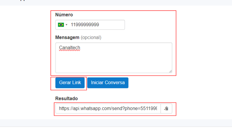 Como criar um link do seu número no WhatsApp por um gerador (Imagem: Captura de tela/Bruno De Blasi/Canaltech)