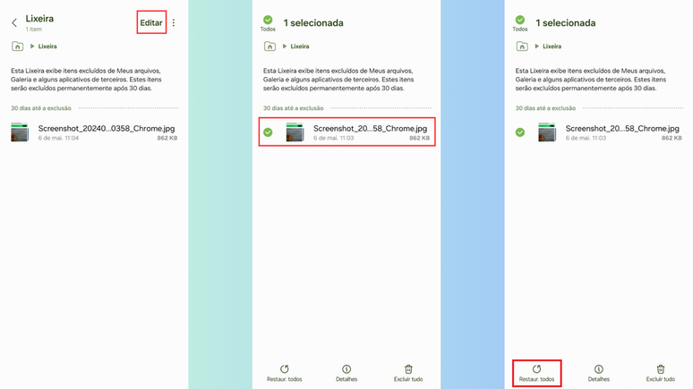 Como restaurar arquivos da lixeira do celular Samsung (Imagem: Captura de tela/Bruno De Blasi/Canaltech)