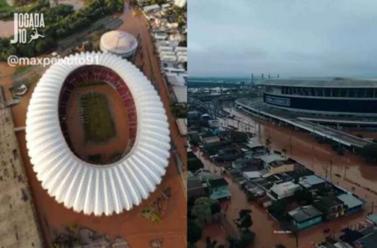 Fotos: Max Peixoto / Richard Dücker / MetSul Meteorologia - Legenda: Beira-Rio e Arena do Grêmio também sofreram alagamentos