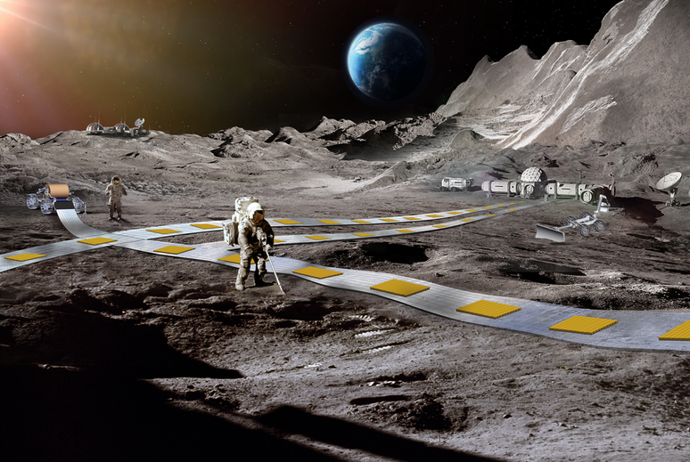Como seria a ferrovia lunar do projeto FLOAT (Imagem: Reprodução/Ethan Schaler)