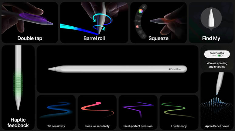 Apple Pencil Pro é opção mais avançada para uso profissional (Imagem: Divulgação/Apple)