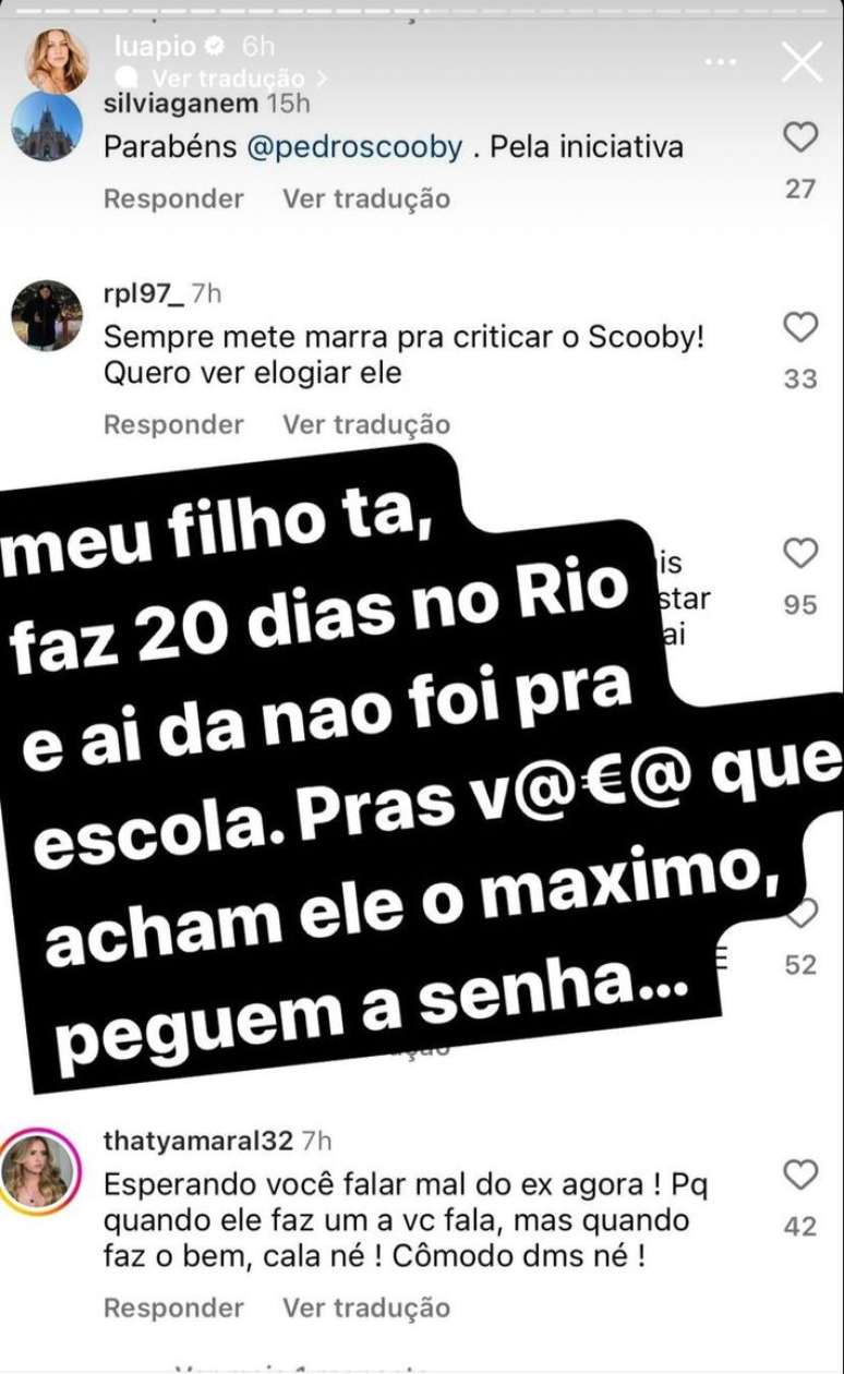 Luan Piovani faz stories criticando Pedro Scooby, que agora possui a guarda de Dom, de 12 anos