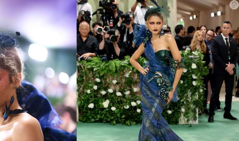 Zendaya aposta em look e maquiagem dramáticos para MET Gala 2024.