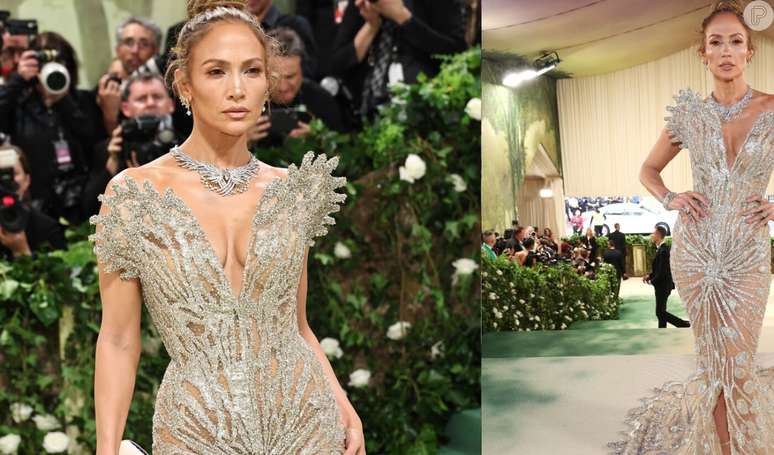 Jennifer Lopez usa look Schiaparelli para MET Gala 2024 .
